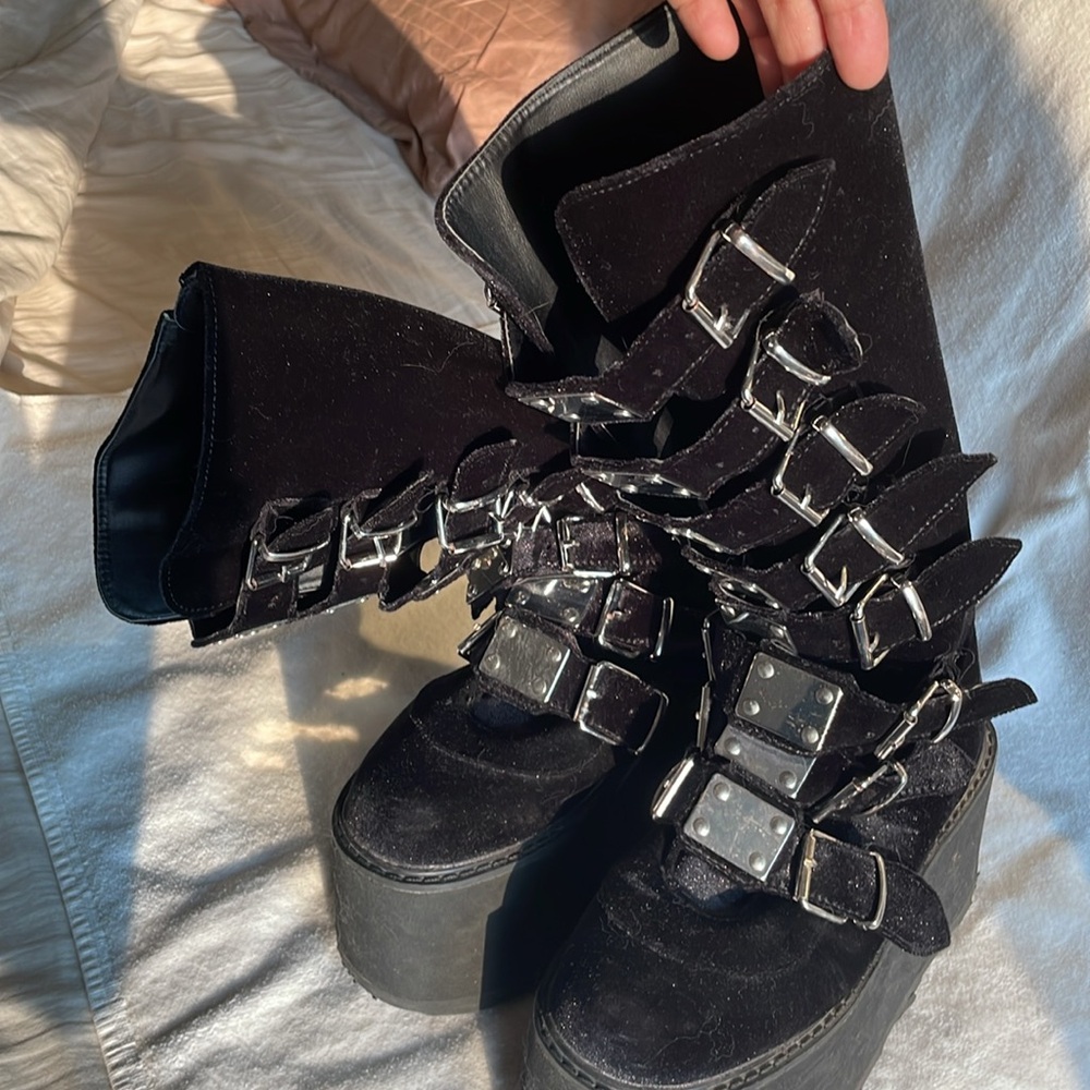 Demonia Knee High Boots Velvet Black Goth - image 2